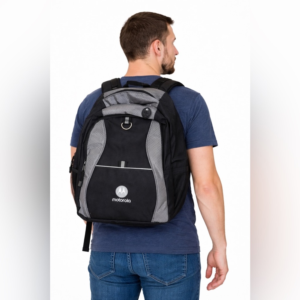 Motorola Black & Gray Backpack – Tech Laptop Backpack, New Without Tags